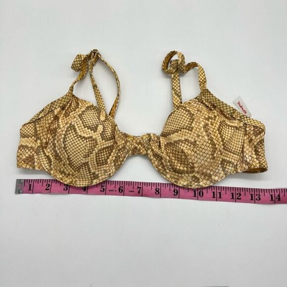 Romwe Underwire Snakeskin Print Bikini Swimsuit Top Size Small Yellow and Tan - Picture 11 of 12